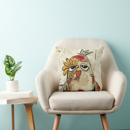 Adorable Artistic Bird Pillow Throw Pillow