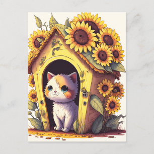 Adorable Artistic Posing Kitty Cat Illustration Postcard