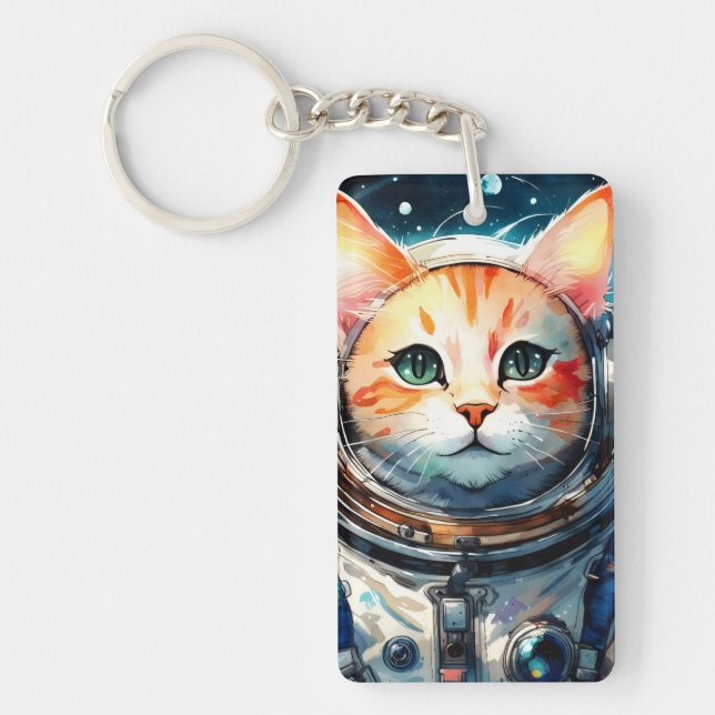 Adorable Astronaut Cat Keychain (Front)