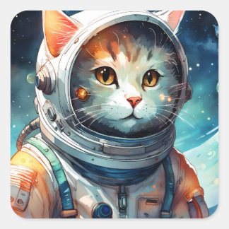 Adorable Astronaut Cat Square Sticker