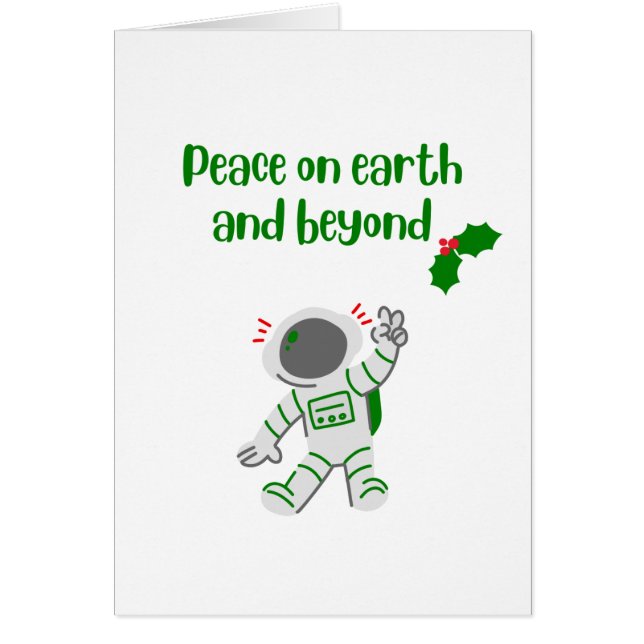 Adorable Astronaut Peace Holiday Christmas Card (Front)