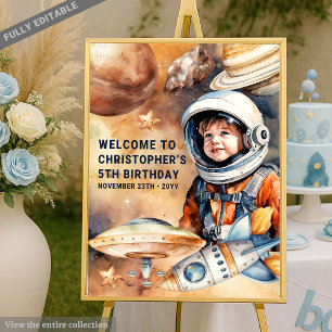 Adorable Astronaut Planets Boy Birthday Welcome Foam Board