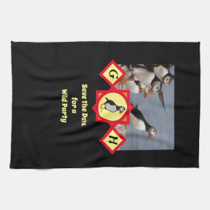 Adorable Atlantic Puffin Cartoon Monogram Photo Kitchen Towel