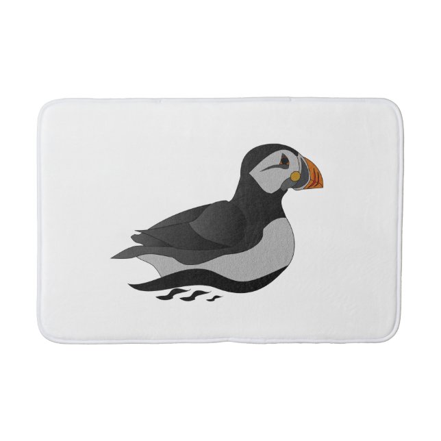 Adorable Atlantic Puffin Swimming Cartoon Bath Mat (Front)