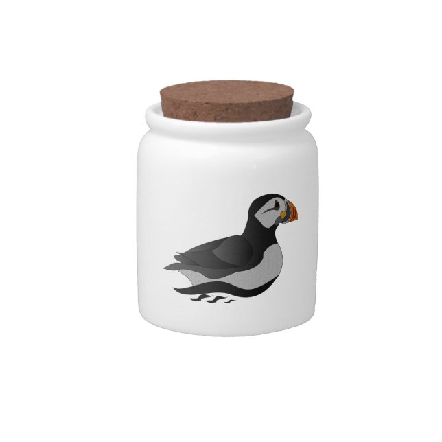 Adorable Atlantic Puffin Swimming Cartoon Candy Jar (Front)