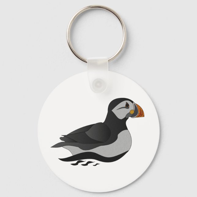 Adorable Atlantic Puffin Swimming Cartoon Keychain (Front)