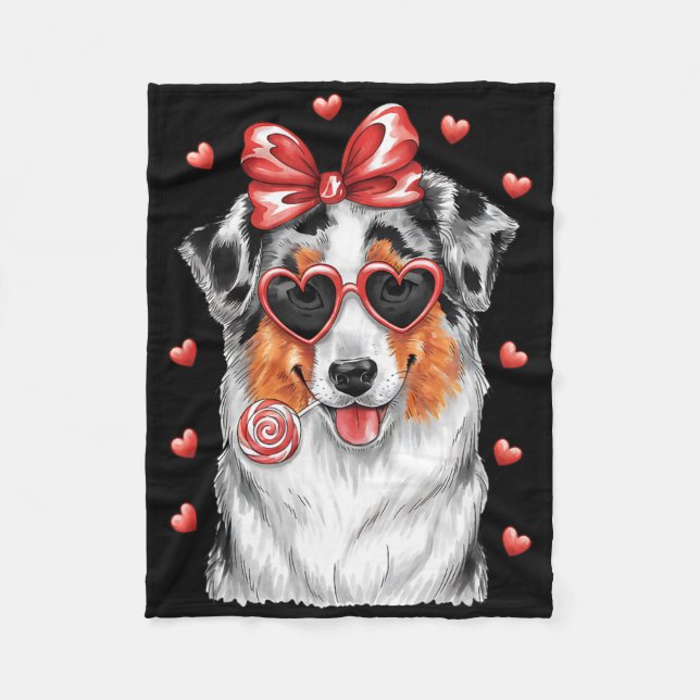 Adorable Australian Shepherd Lick Lollipop Valenti Fleece Blanket (Front)