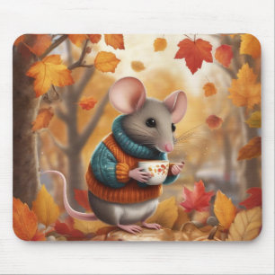 Adorable Autumn Mouse with Colorful Leaves Pad