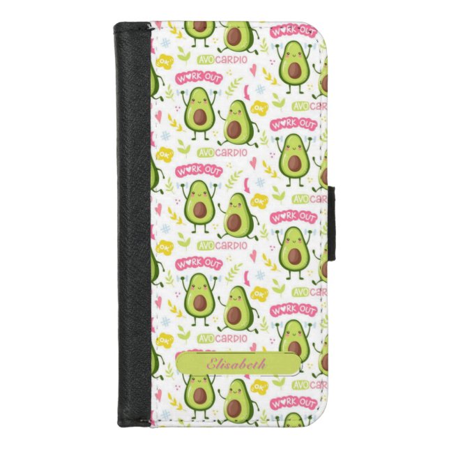Adorable Avocado Personalized Name  iPhone Wallet Case (Front)