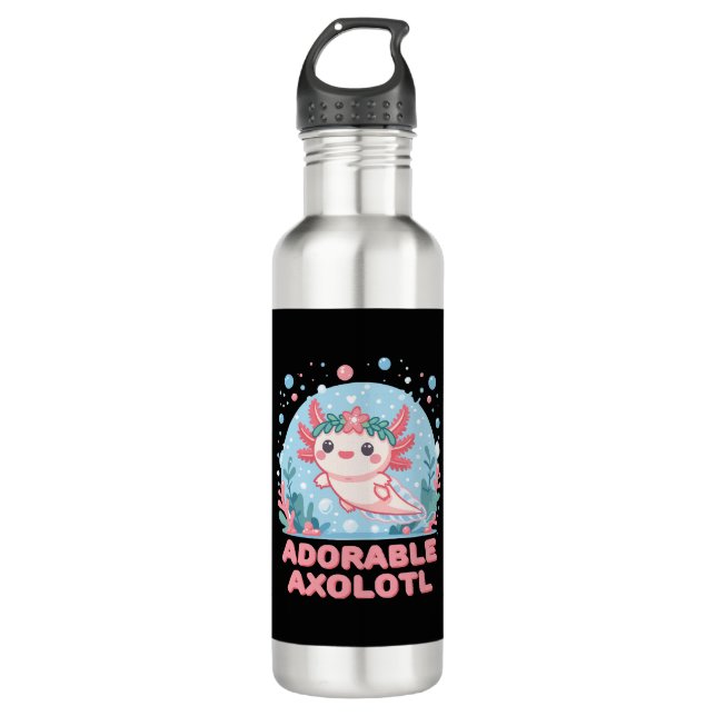 Adorable Axolotl Aquatic Cuteness Stainless Steel Water Bottle (Front)