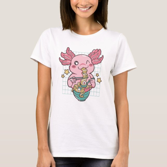 Adorable Axolotl eating Ramen T-Shirt (Front)