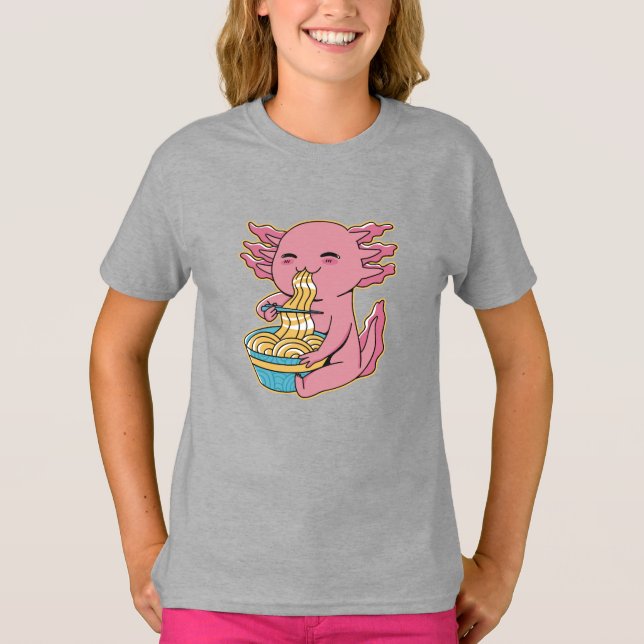 Adorable Axolotl Eating Ramen T-Shirt (Front)