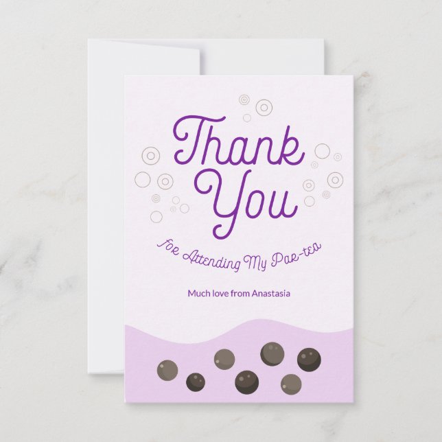 Adorable Axolotl Purple Boba Tea Par-tea Kids Thank You Card (Front)