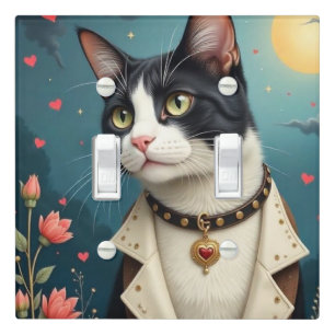 Adorable B&W Cat Folk Art Light Switch Cover