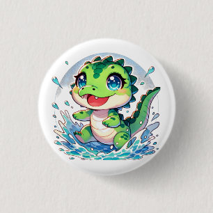 Adorable baby alligator splashes in the water button