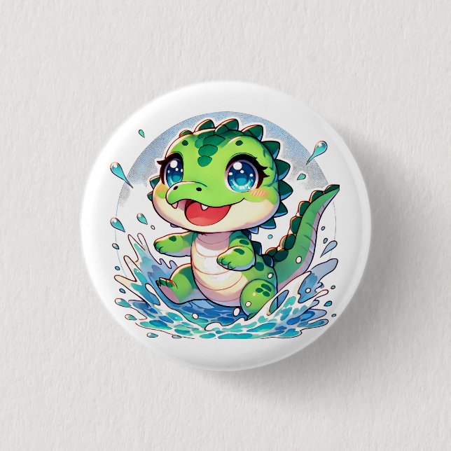 Adorable baby alligator splashes in the water button (Front)