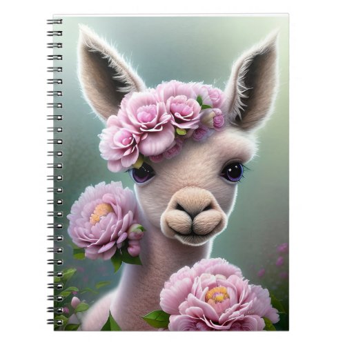 Adorable Baby Alpaca with Pink Peonies  Notebook