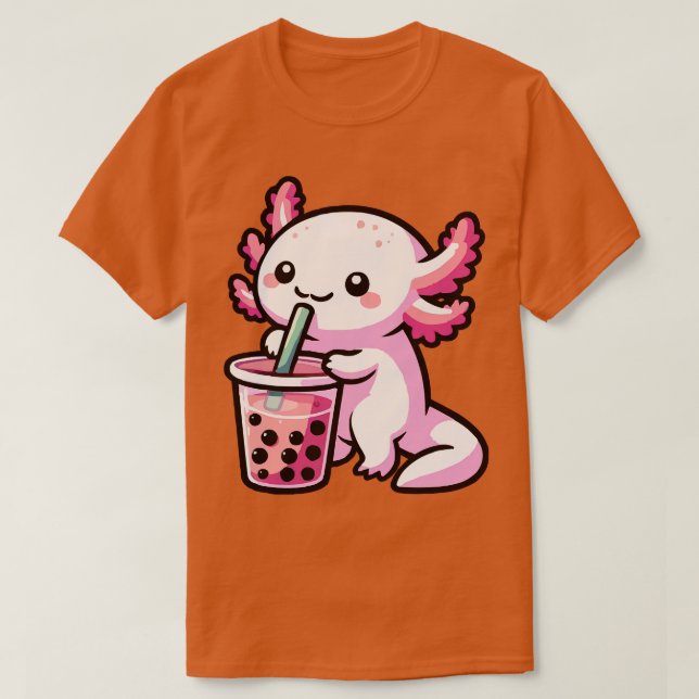 adorable baby axolotl drink boba T-Shirt (Design Front)