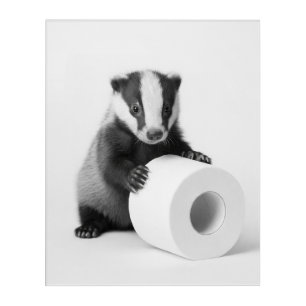 Adorable Baby Badger Holding Toilet Paper Cute Art
