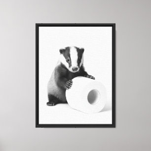 Adorable Baby Badger Holding Toilet Paper Cute Art Canvas Print