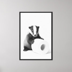 Adorable Baby Badger Holding Toilet Paper Cute Canvas Print