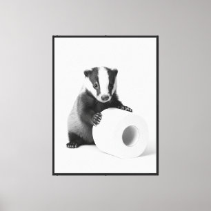 Adorable Baby Badger Holding Toilet Paper Cute Canvas Print