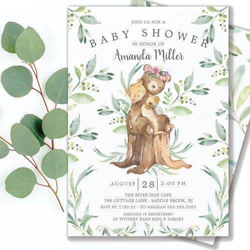 Adorable Baby Bear and Mom Baby Shower Invitation