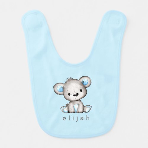 Adorable Baby Bear Boys Baby Blue Personalized Baby Bib