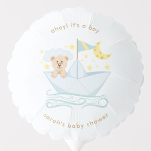 Adorable Baby Bear in Paper Boat Baby Shower Balloon