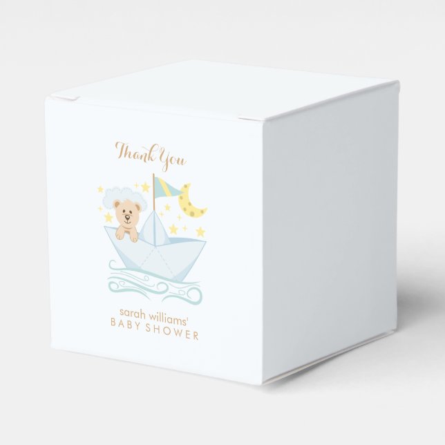 Adorable Baby Bear in Paper Boat Baby Shower Favor Boxes (Front Side)