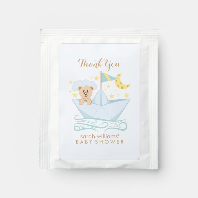 Adorable Baby Bear in Paper Boat Baby Shower Tea Bag Drink Mix (Front)