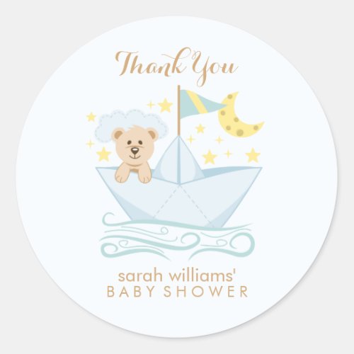 Adorable Baby Bear in Paper Boat Classic Round Sticker
