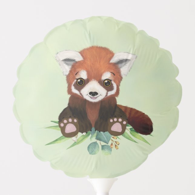 Adorable Baby Bear Red Panda Greenery Baby Shower Balloon (Front)