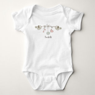 Adorable Baby Birds Hearts Name Bodysuit