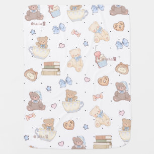 Adorable Baby Blanket with Teddy Bears, Books, and