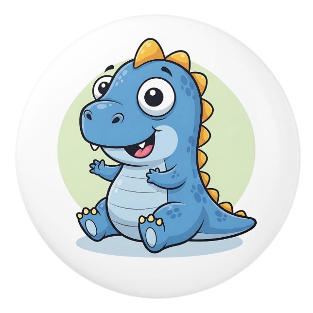 Adorable Baby Blue Dinosaur Ceramic Knob (Front)