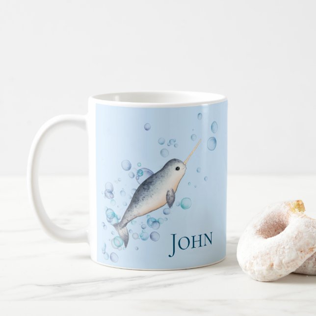 Adorable baby boy  Narwhal ocean Bubbles Coffee Mug (With Donut)