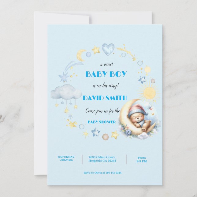 Adorable Baby Boy Shower Invitation (Front)