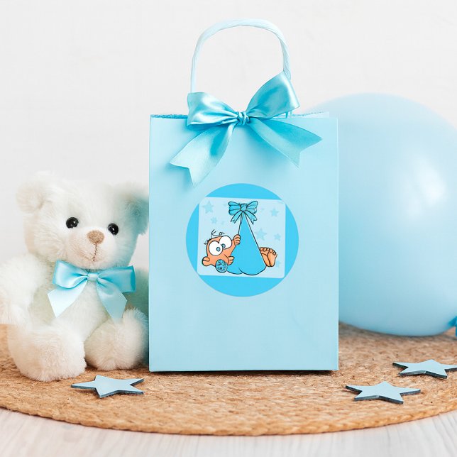 Adorable Baby Boy with Pacifier in a Sling  Classic Round Sticker (Creator Uploaded)