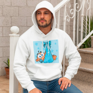 Adorable Baby Boy with Pacifier in a Sling Hoodie