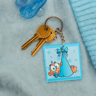 Adorable Baby Boy with Pacifier in a Sling Keychain