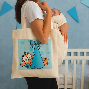 Adorable Baby Boy with Pacifier in a Sling Tote Bag