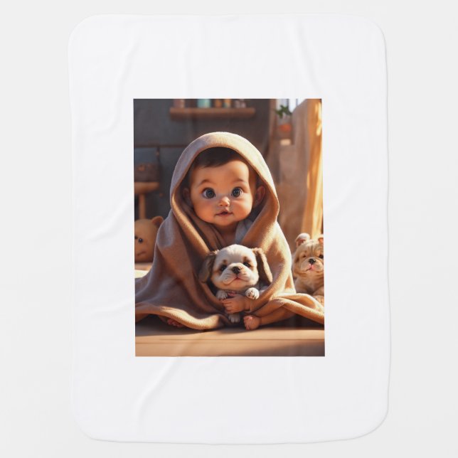 Adorable Baby Boy with Puppy Soft Blanket  (Front)