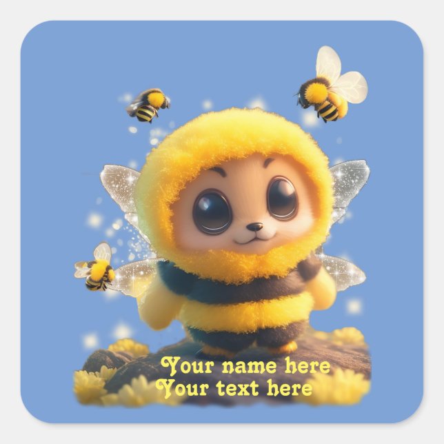 Adorable Baby Bumble Bee Personalize Custom  Square Sticker (Front)