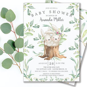 Adorable Baby Bunny Bunny Mom Baby Shower Invitation