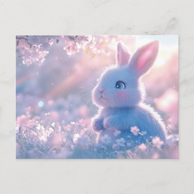 Adorable Baby Bunny in a Field of Flowers Postcard (Front)