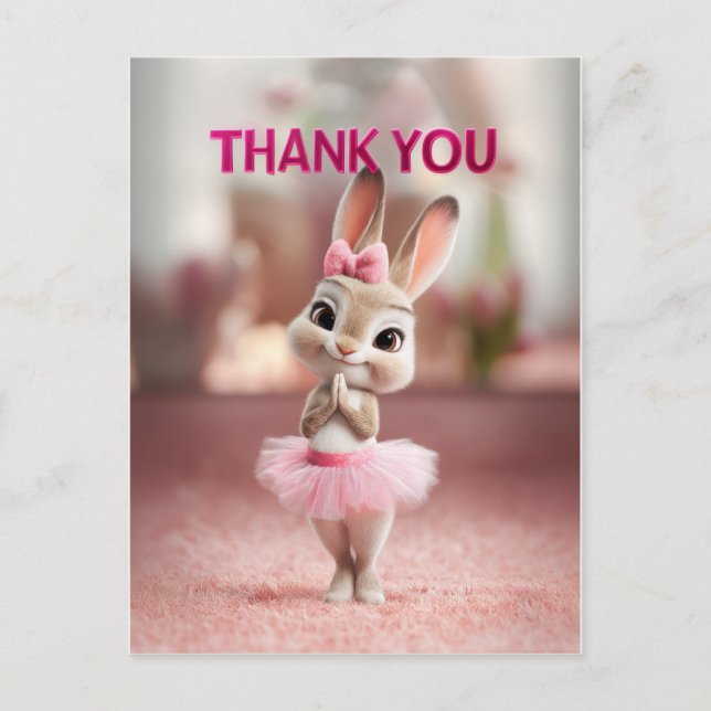 Adorable Baby Bunny in Pink Tutu Thank You Postcard (Front)