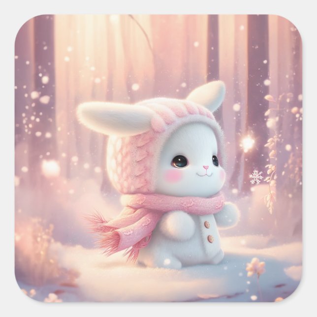Adorable Baby Bunny Rabbit Women Girls Cute Easter Square Sticker (Front)