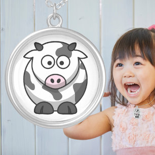 Adorable Baby Cow Cartoon Cute Farm Animal Silver Plated Necklace