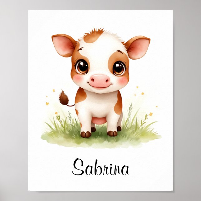 Adorable Baby Cow Personalized Nursery Wall Art (Front)